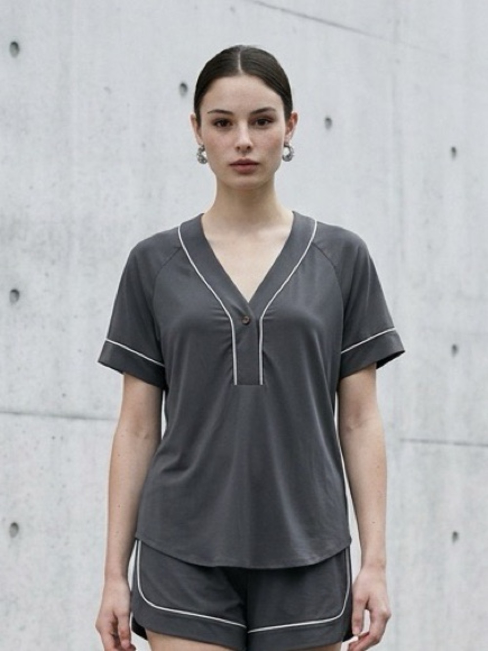 Equipment Femme, Black Silk Blouse with White Trim.  Size M/M